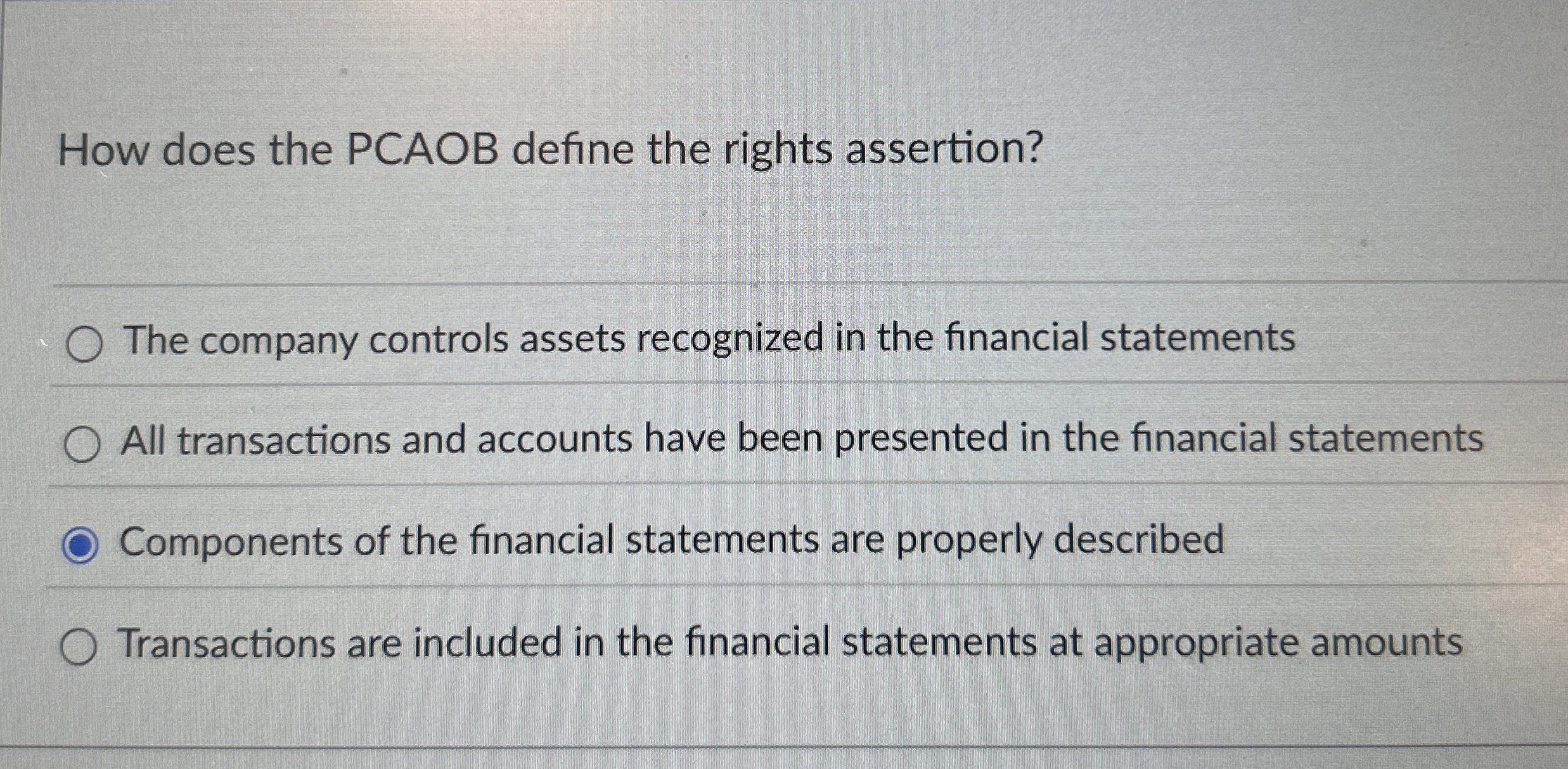 How does the PCAOB define the rights assertion?