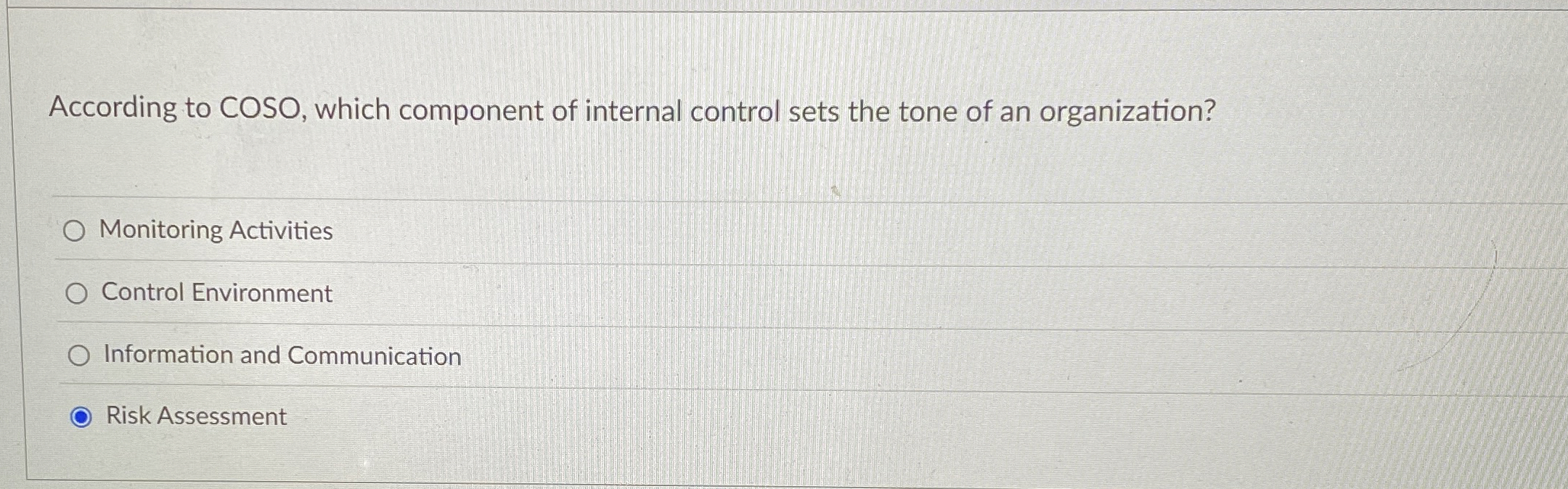 According to COSO, which component of internal