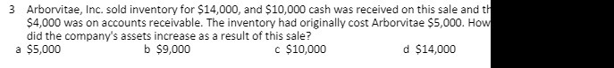 3 Arborvitae, Inc. sold inventory for $14,000,