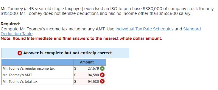 Mr . Toomey ( a 4 5 - year - old single taxpayer