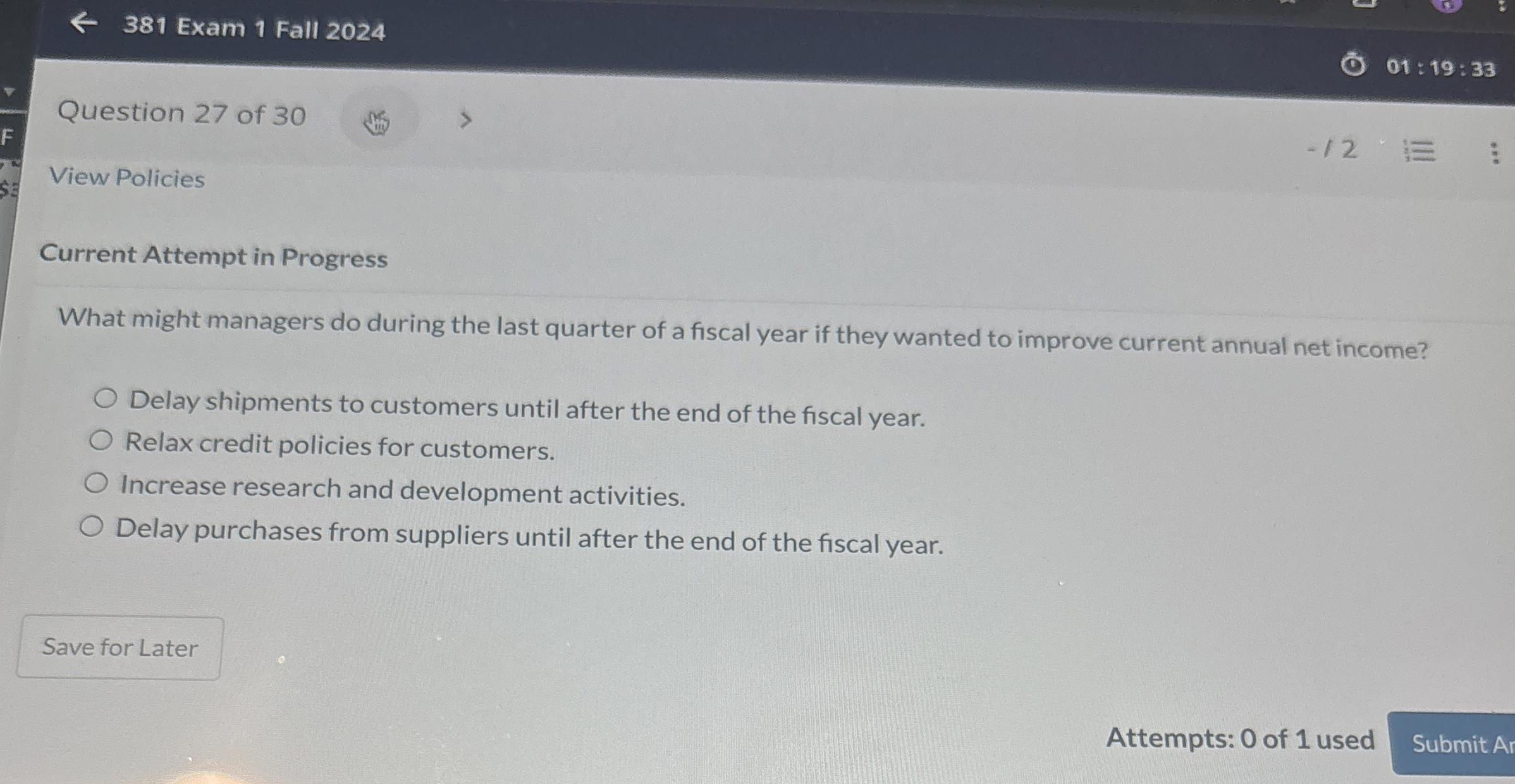 3 8 1 Exam 1 Fall 2 0 2 4 Question 2 7 of 3 0 0 1