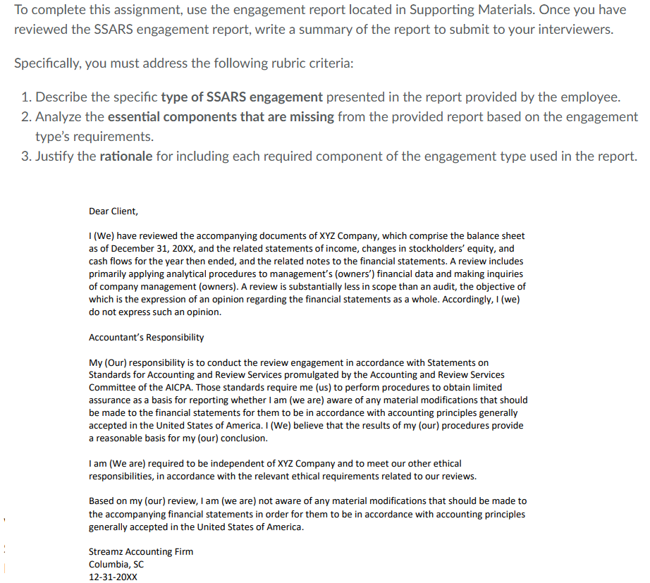 To complete this assignment, use the engagement