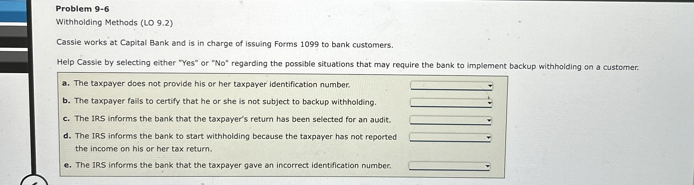 Problem 9 - 6 Withholding Methods ( LO 9 . 2 )