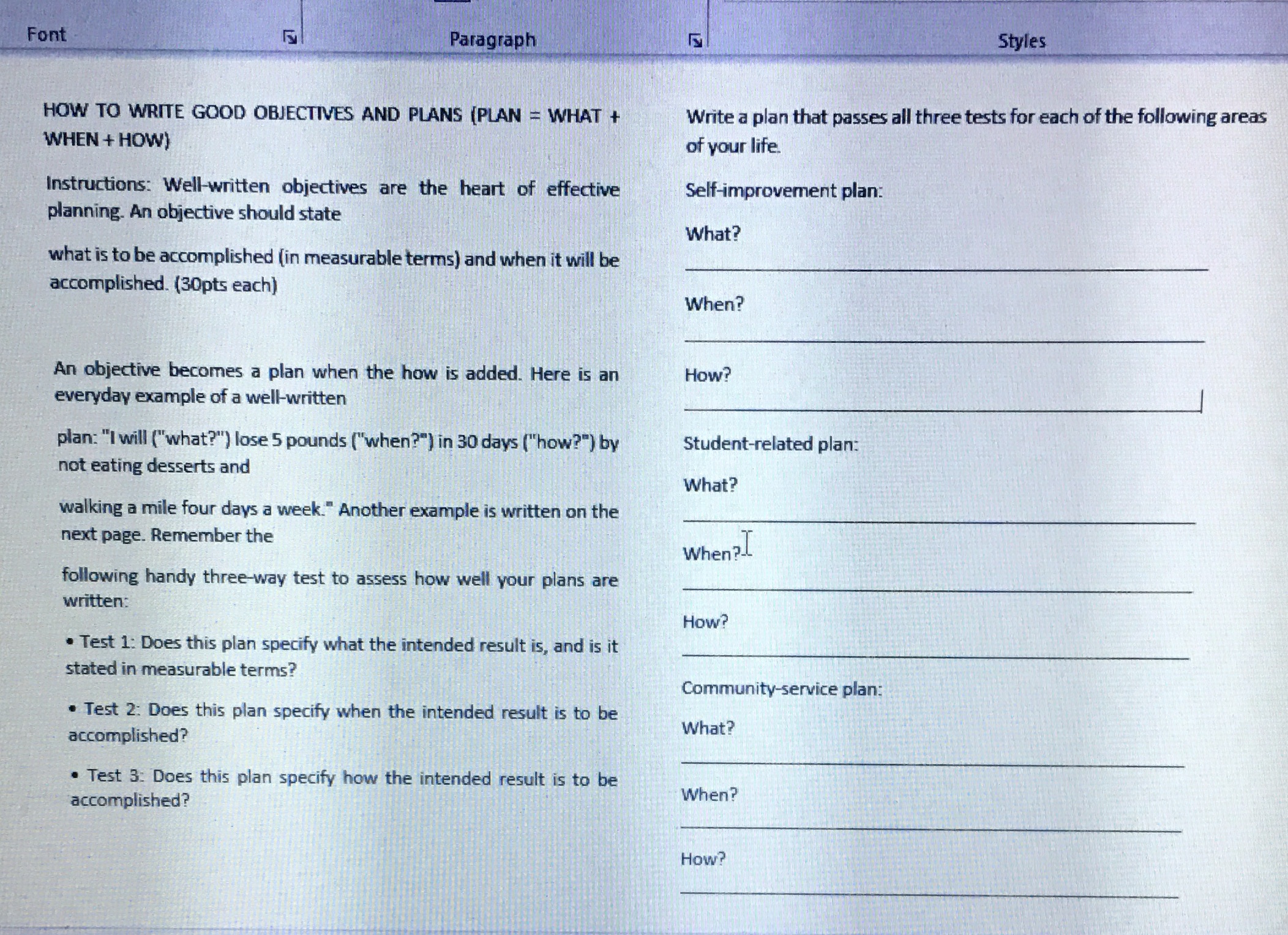 Answer the, what, when and how Font Paragraph