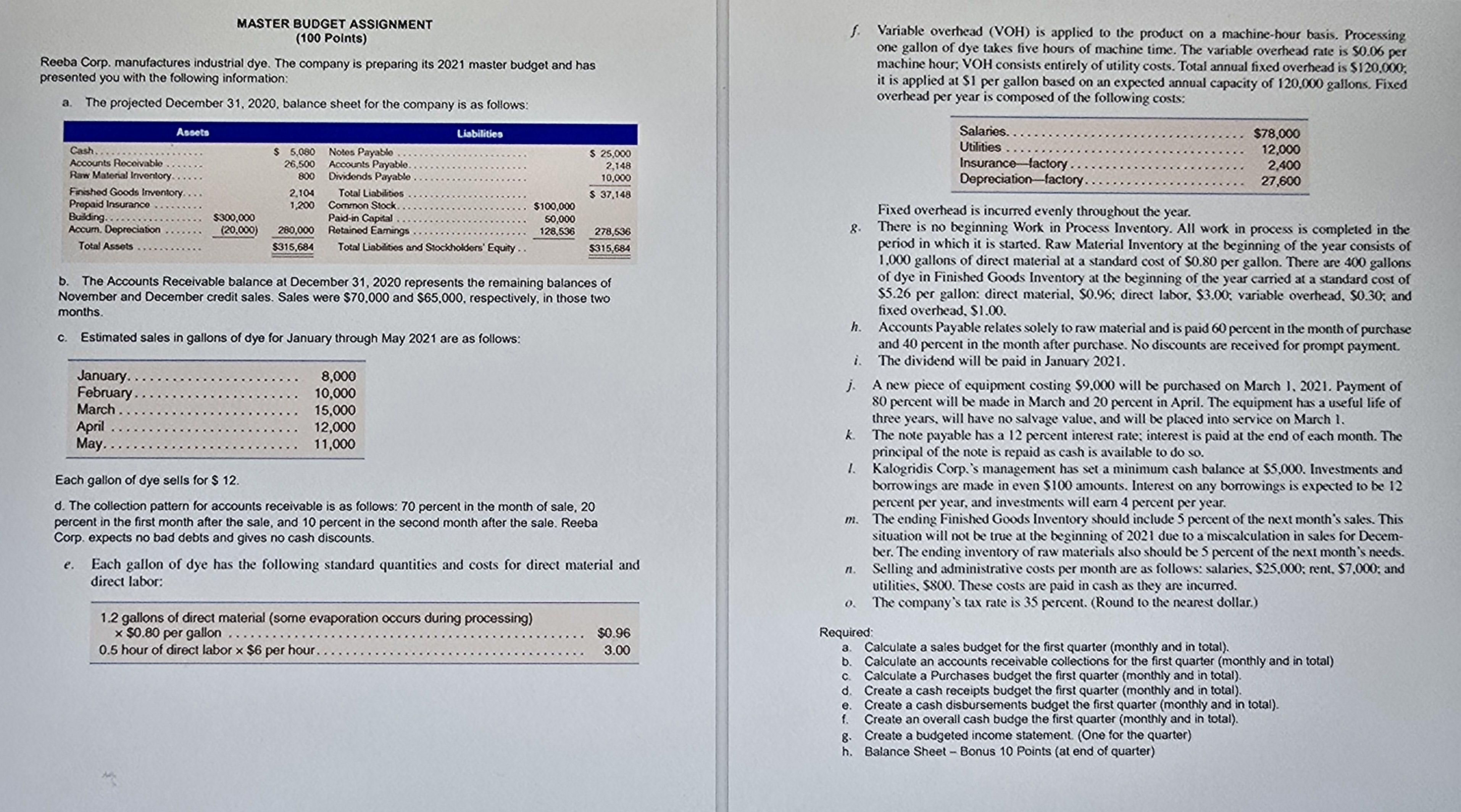 Required: a . Calculate a Sales Budget for the