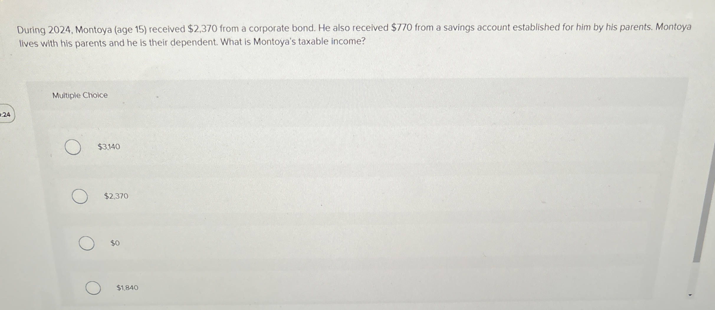 During 2 0 2 4 , Montoya ( age 1 5 ) received $ 2