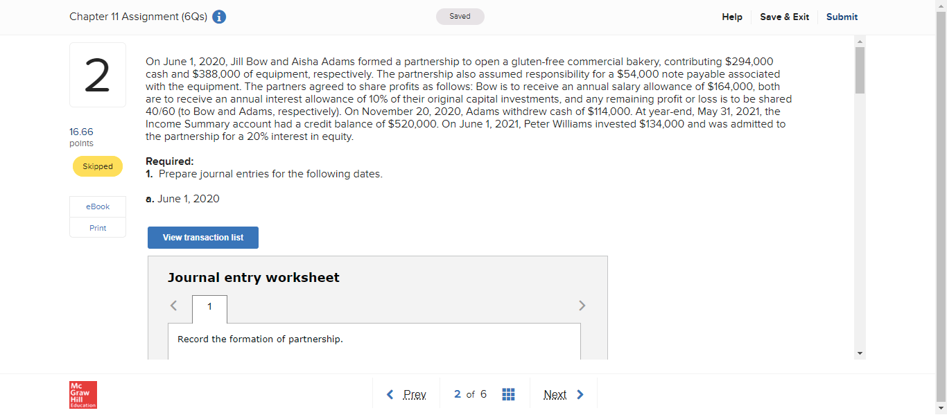 Chapter 11 Assignment (6Qs) i Saved Help Save &