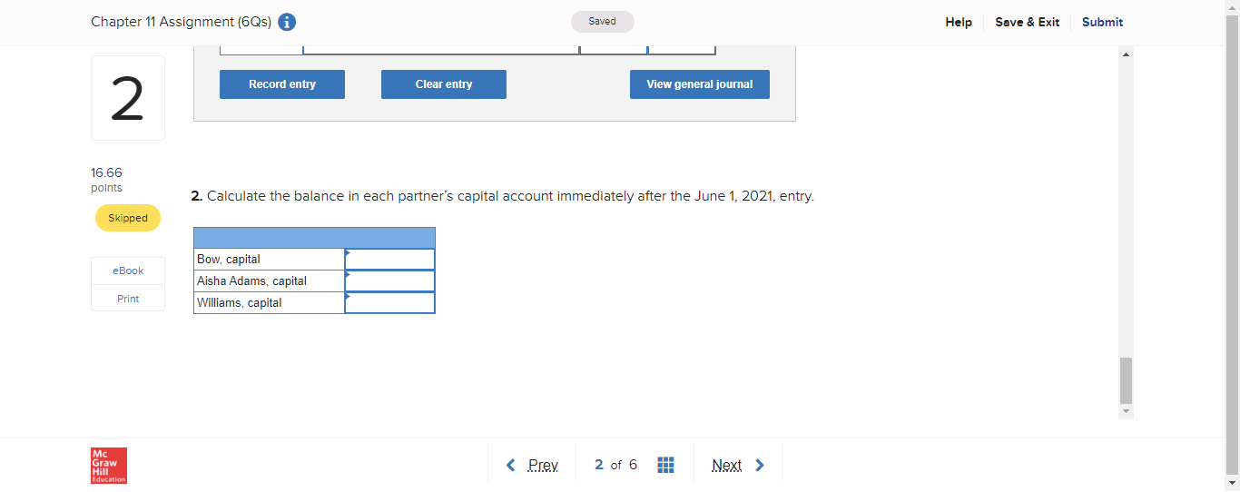 Chapter 11 Assignment (6Qs) i Saved Help Save &