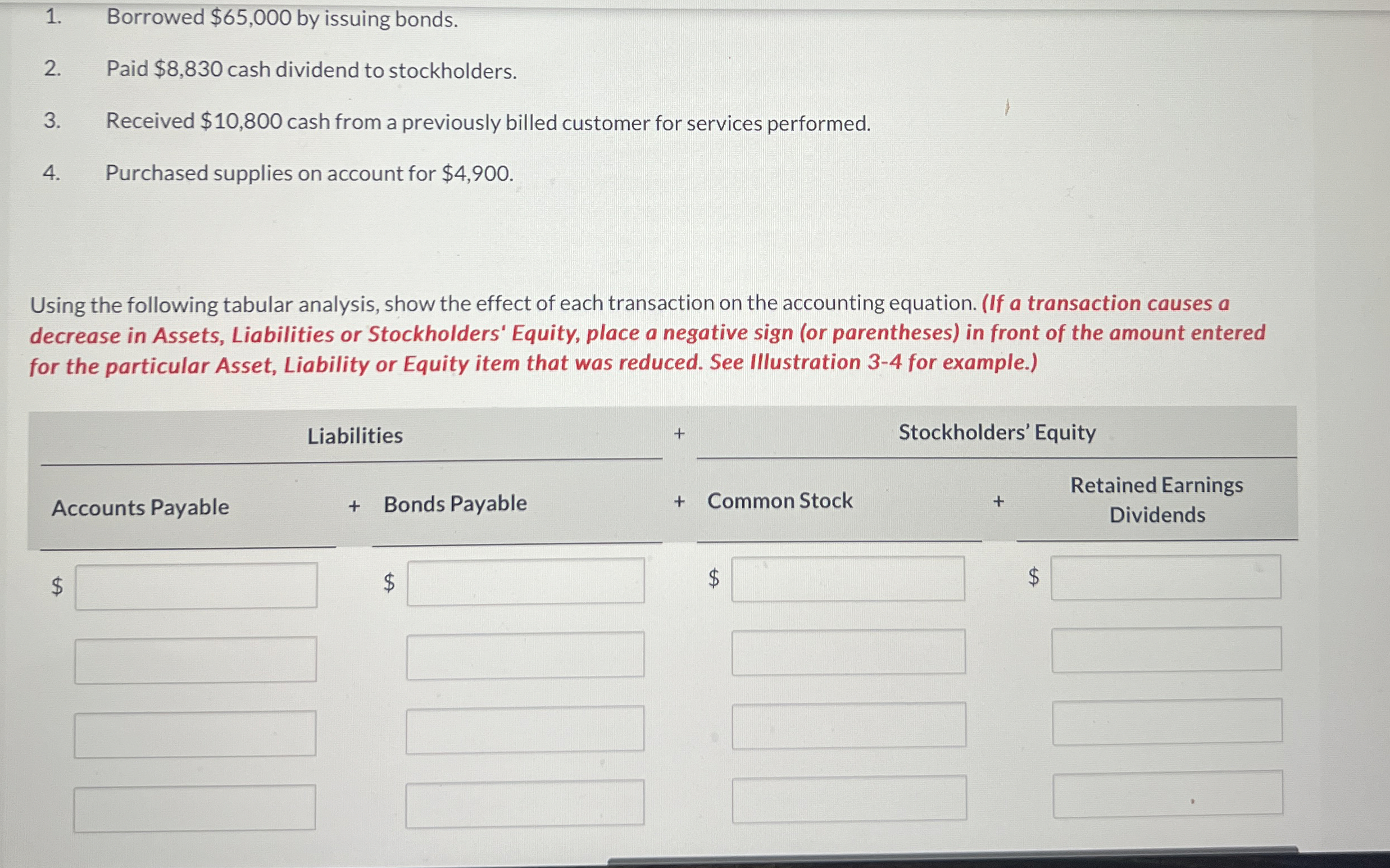 Borrowed $ 6 5 , 0 0 0 by issuing bonds. Paid $ 8