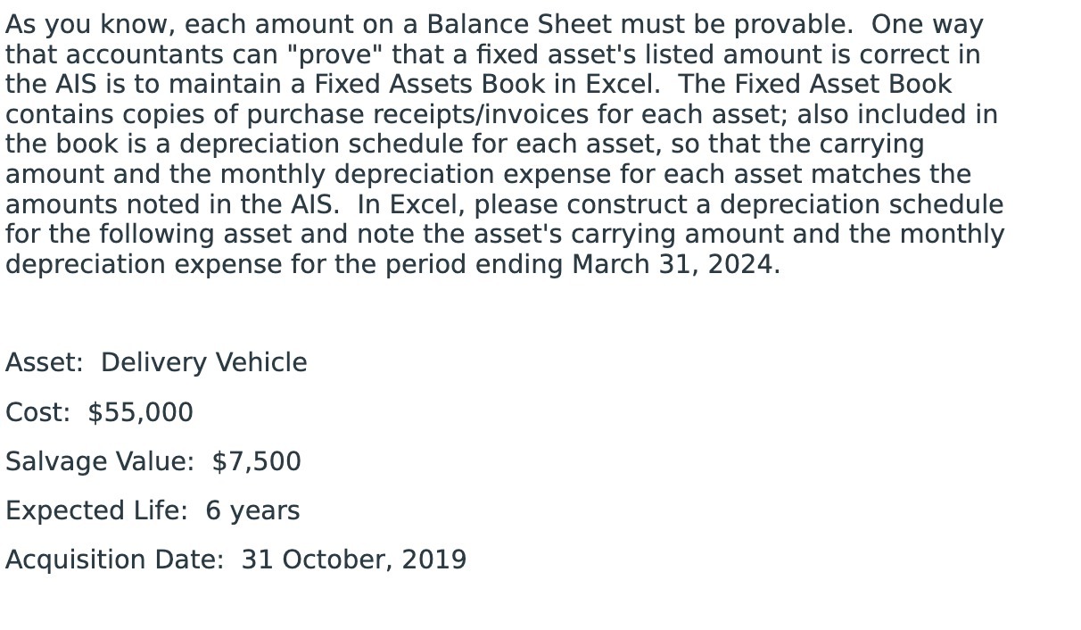 As you know, each amount on a Balance Sheet must