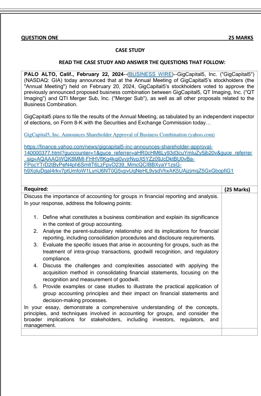 please answer in essay form . QUESTION ONE 25