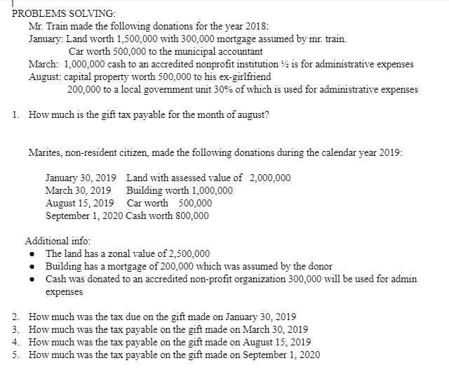 PROBLEMS SOLVING: Mr. Train made the following