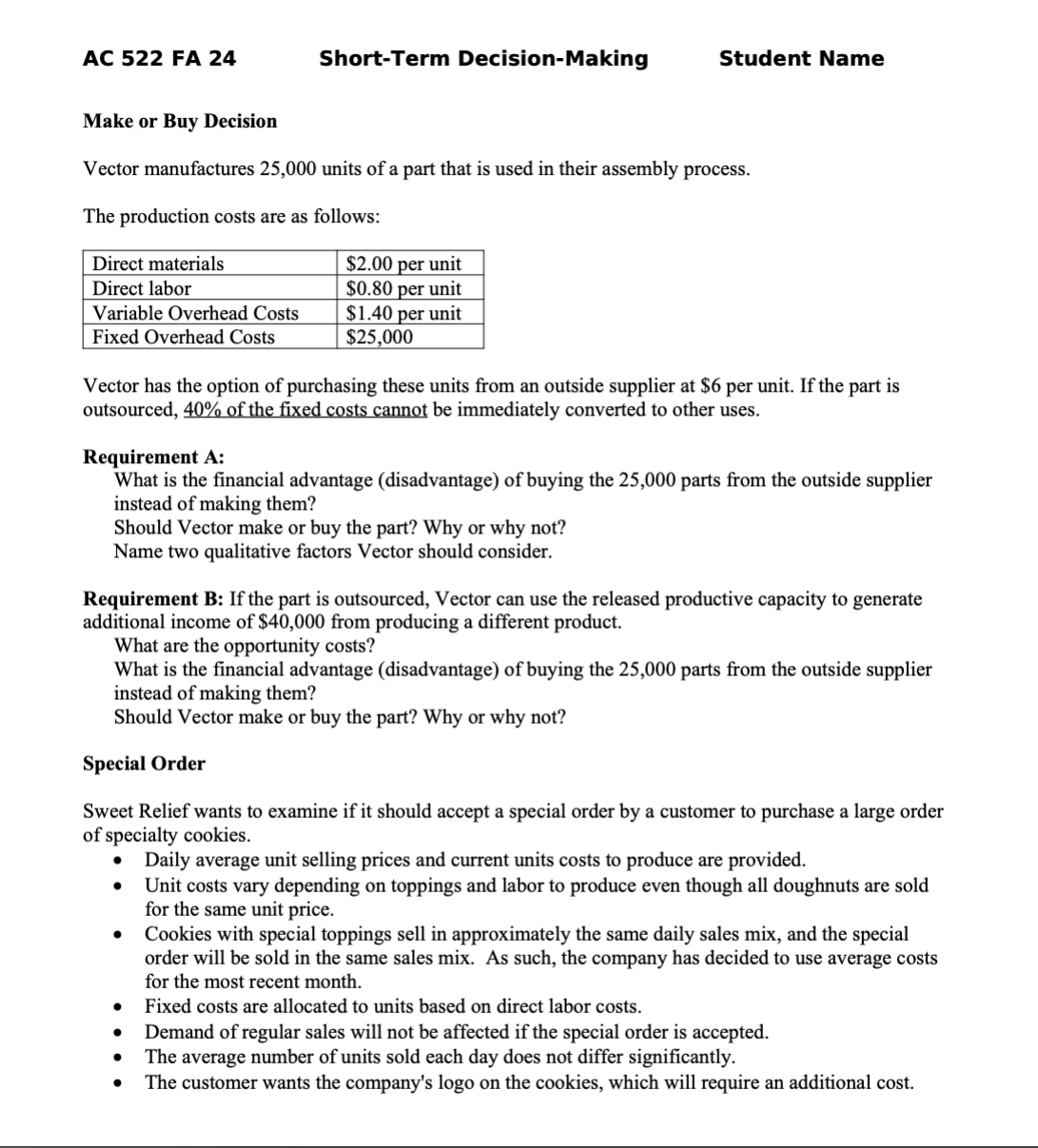 Apply: Short-Term Decision Making AC 522 FA 24