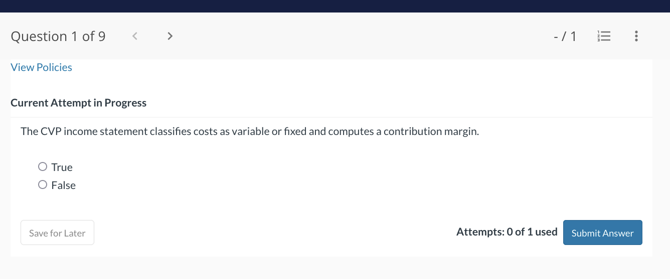 Current Attempt in Progress The CVP income