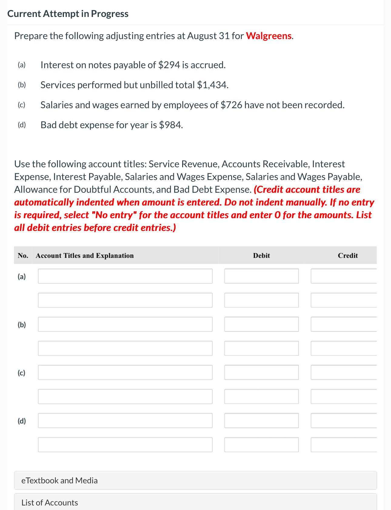 Current Attempt in Progress Prepare the following