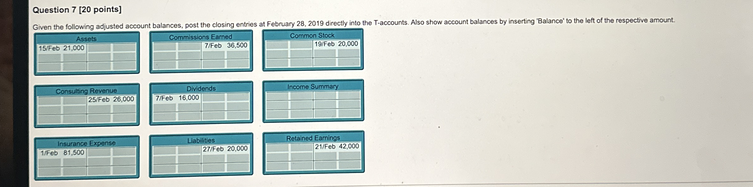Question 7 [ 2 0 points ] Given the following