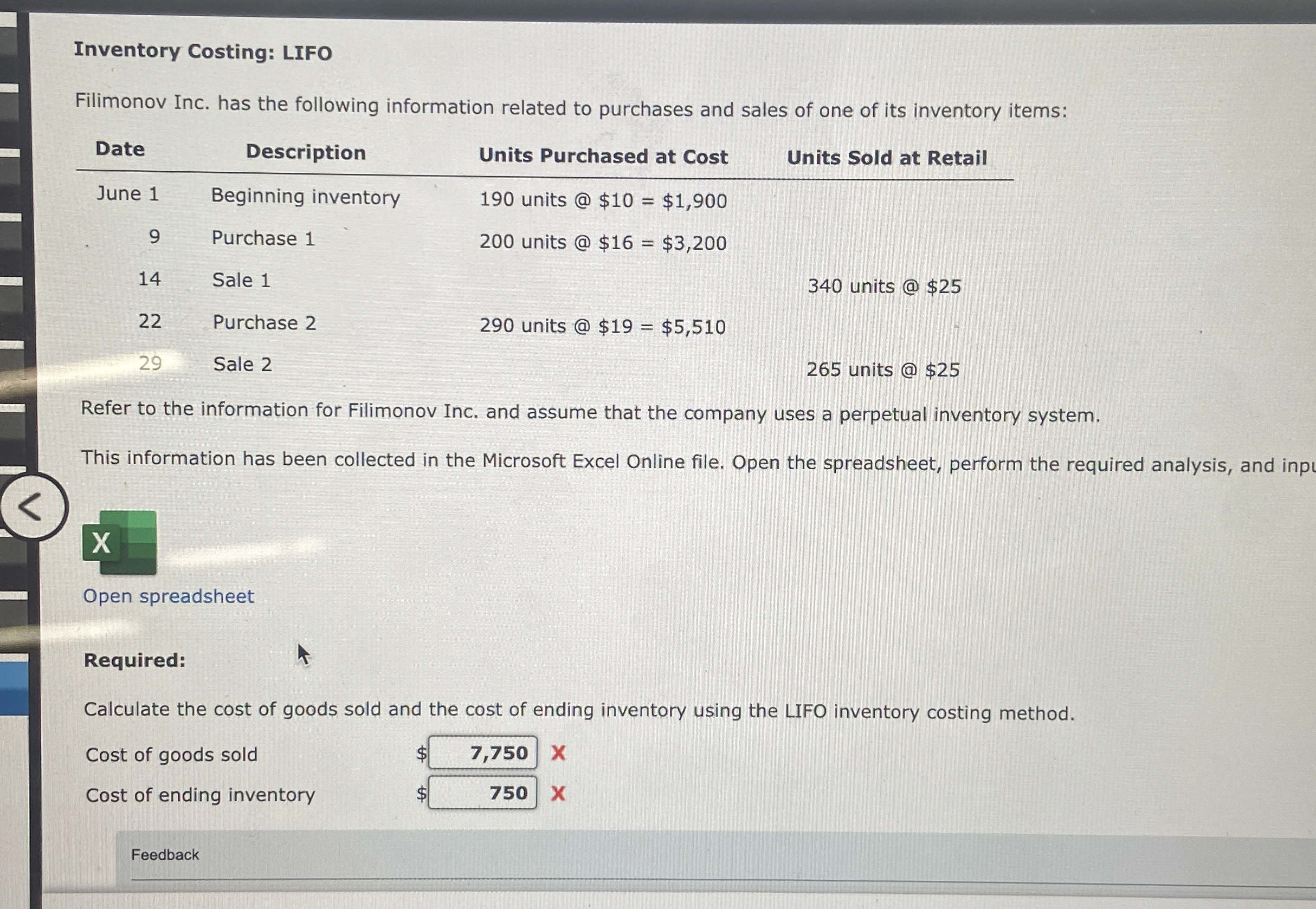 Inventory Costing: LIFO Filimonov Inc. has the