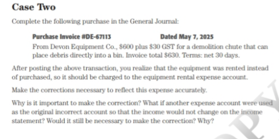 Case Two Complete the following purchase in the