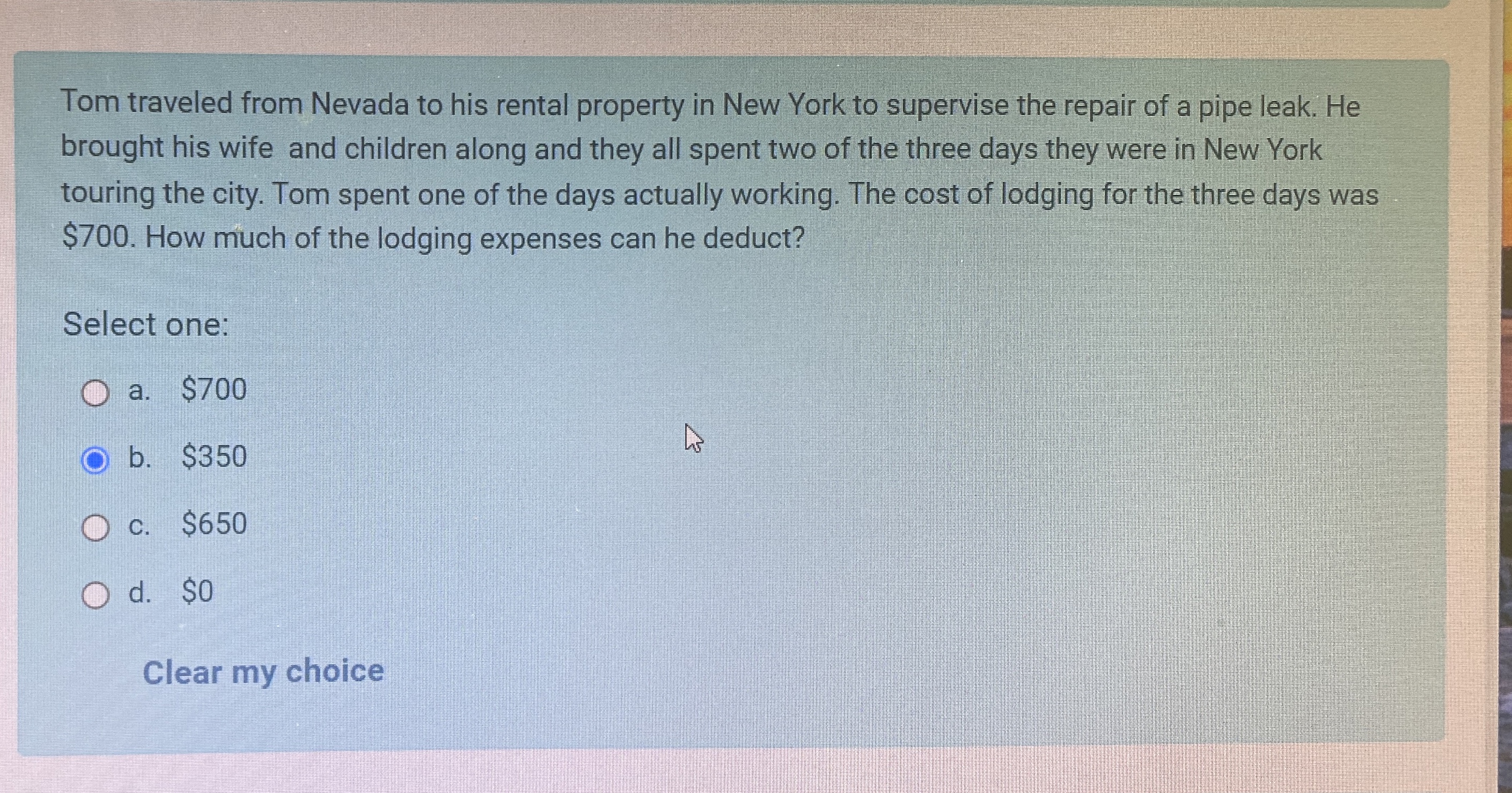 Tom traveled from Nevada to his rental property