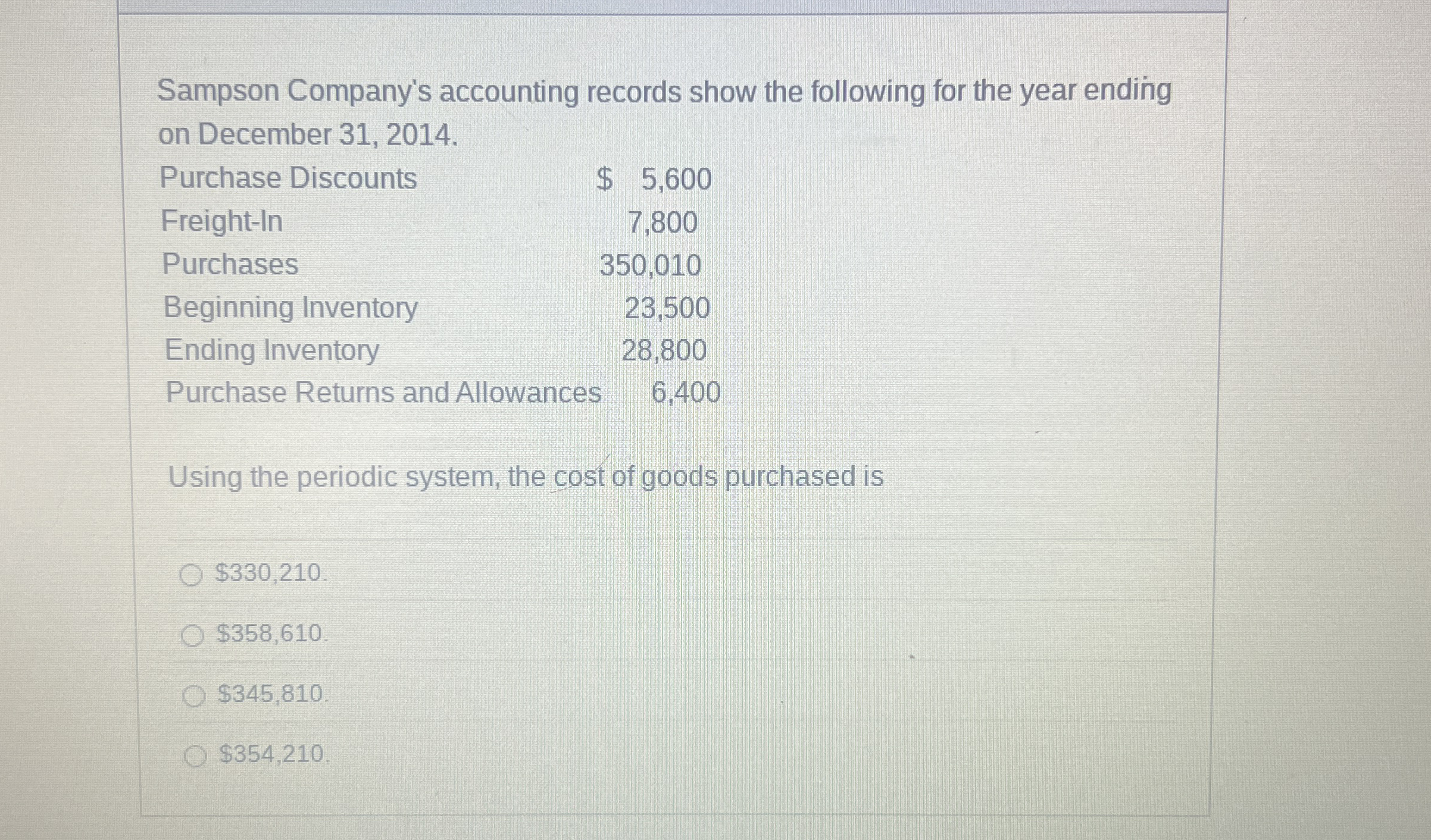 Sampson Company's accounting records show the