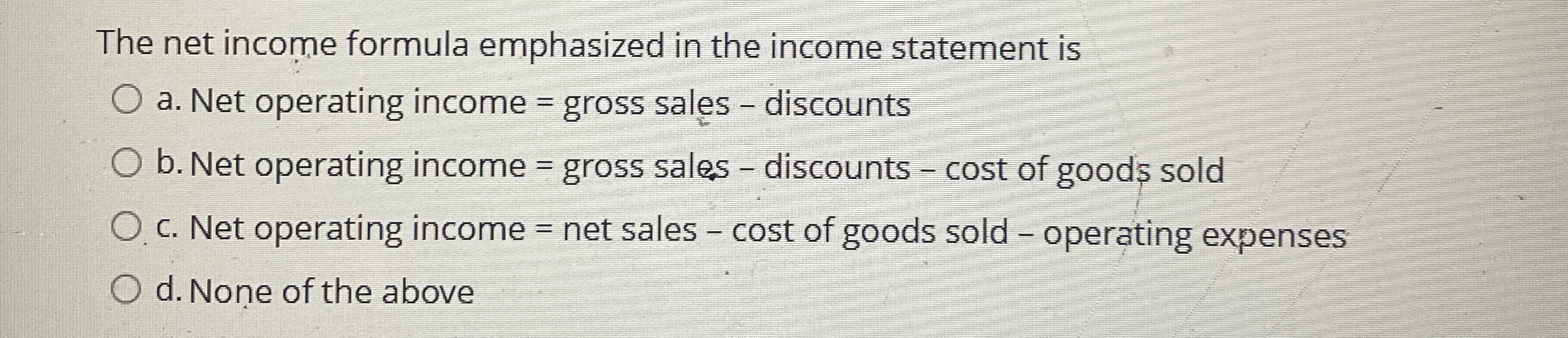 The net income formula emphasized in the income