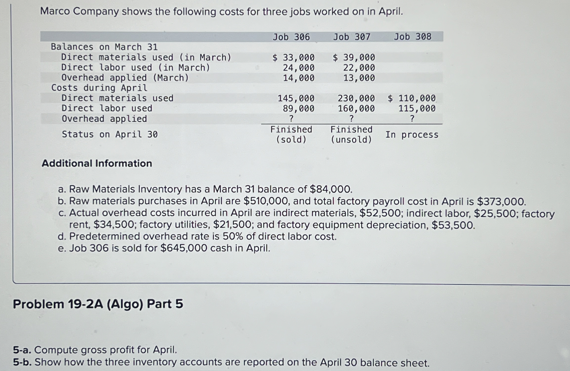 Marco Company shows the following costs for three