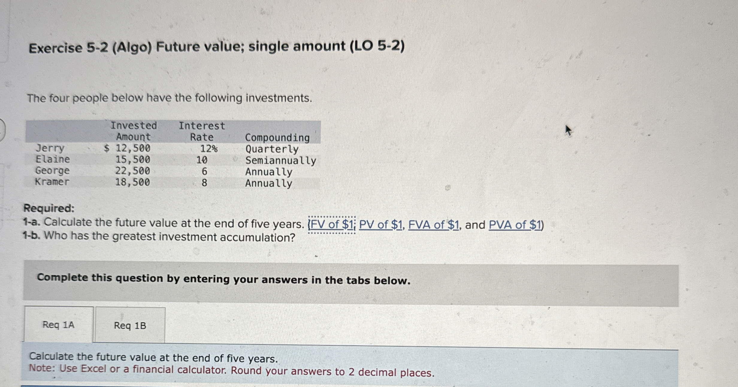 Exercise 5 - 2 ( Algo ) Future value; single