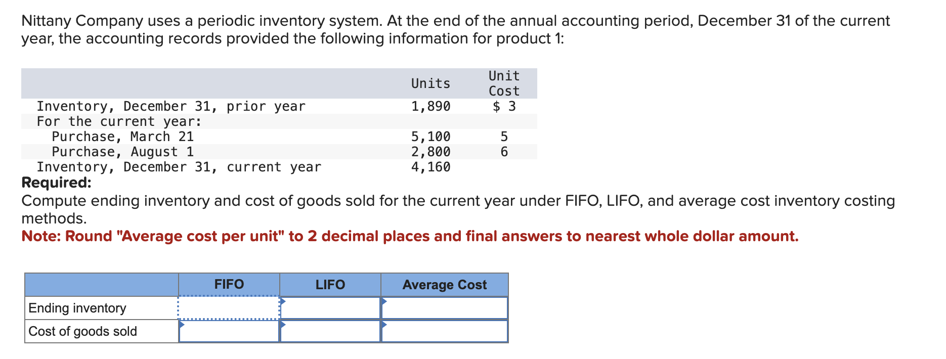 Required: Compute ending inventory and cost of
