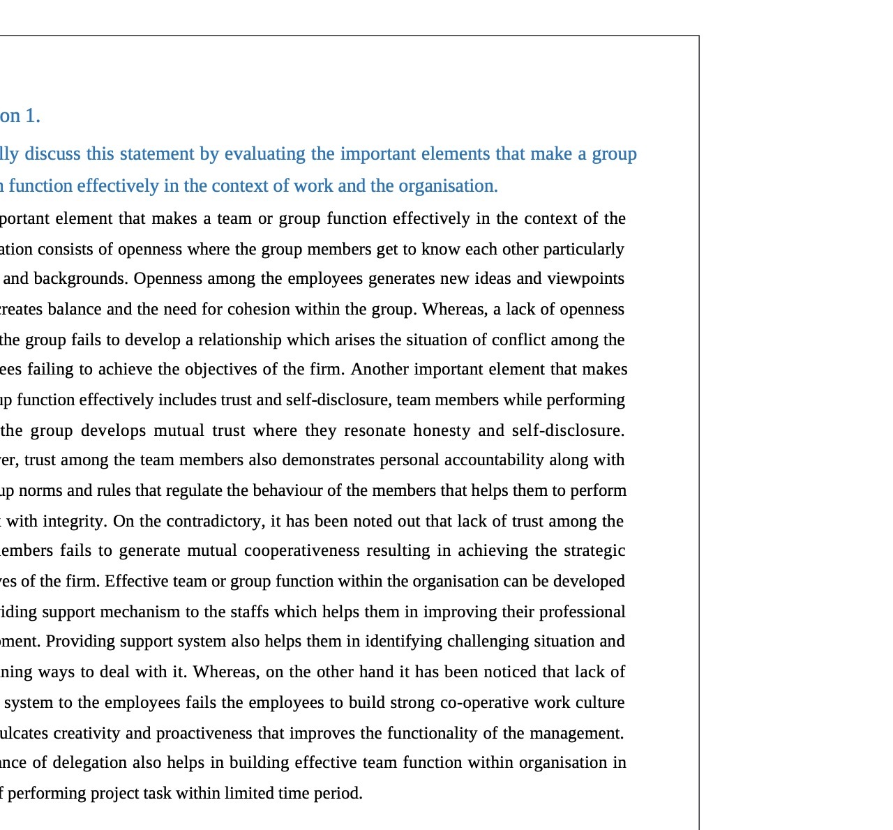 on 1. lly discuss this statement by evaluating