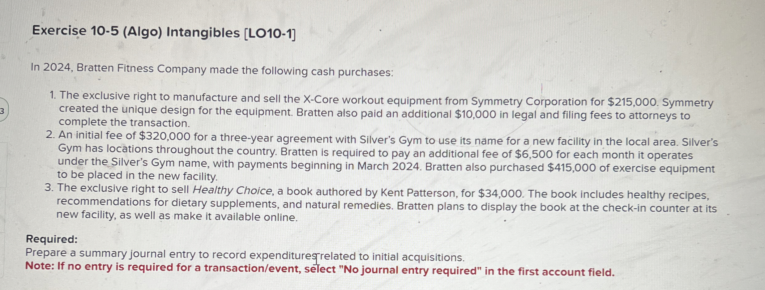 Exercise 1 0 - 5 ( Algo ) Intangibles [ LO 1 0 -
