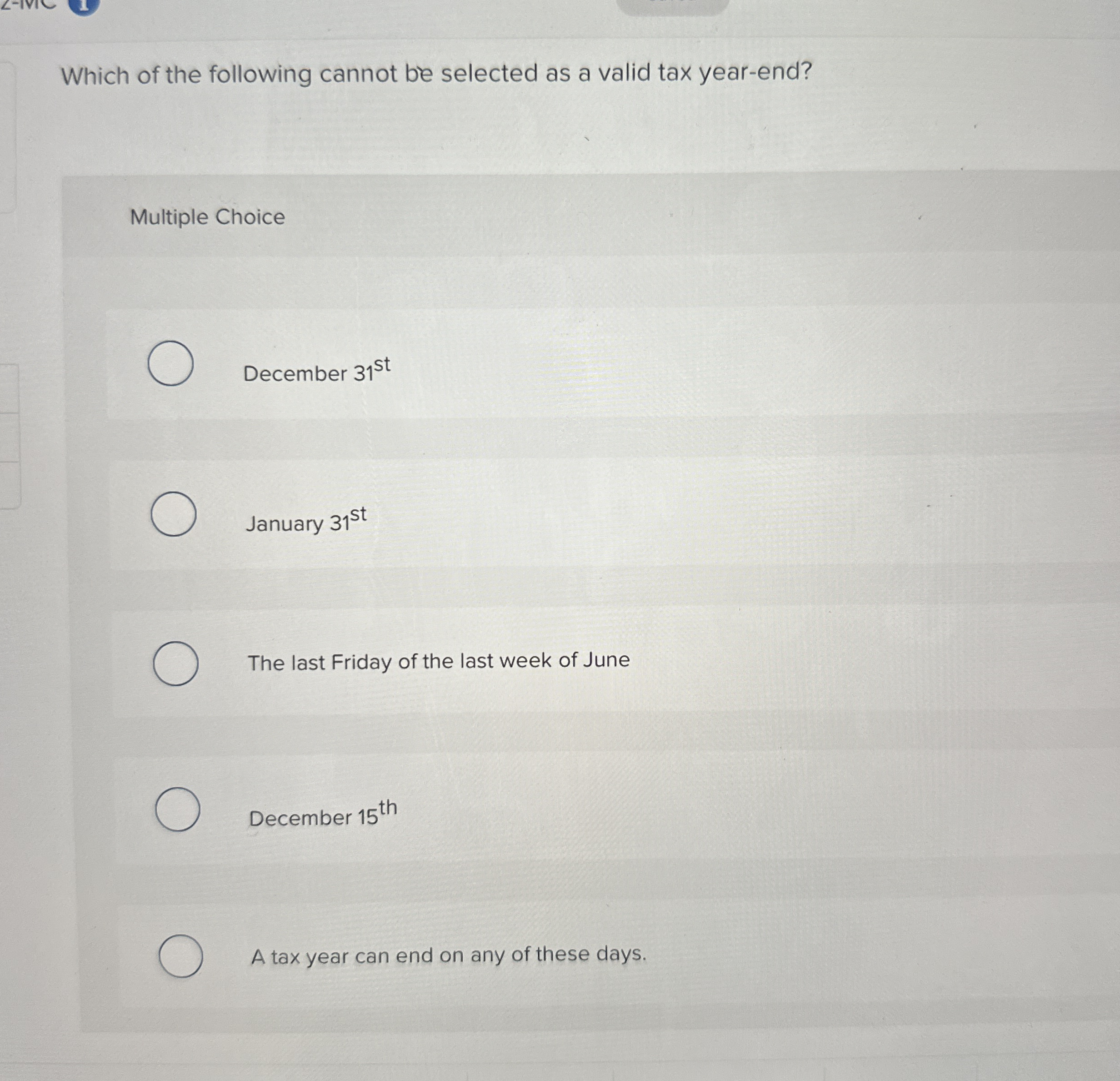 Which of the following cannot be selected as a