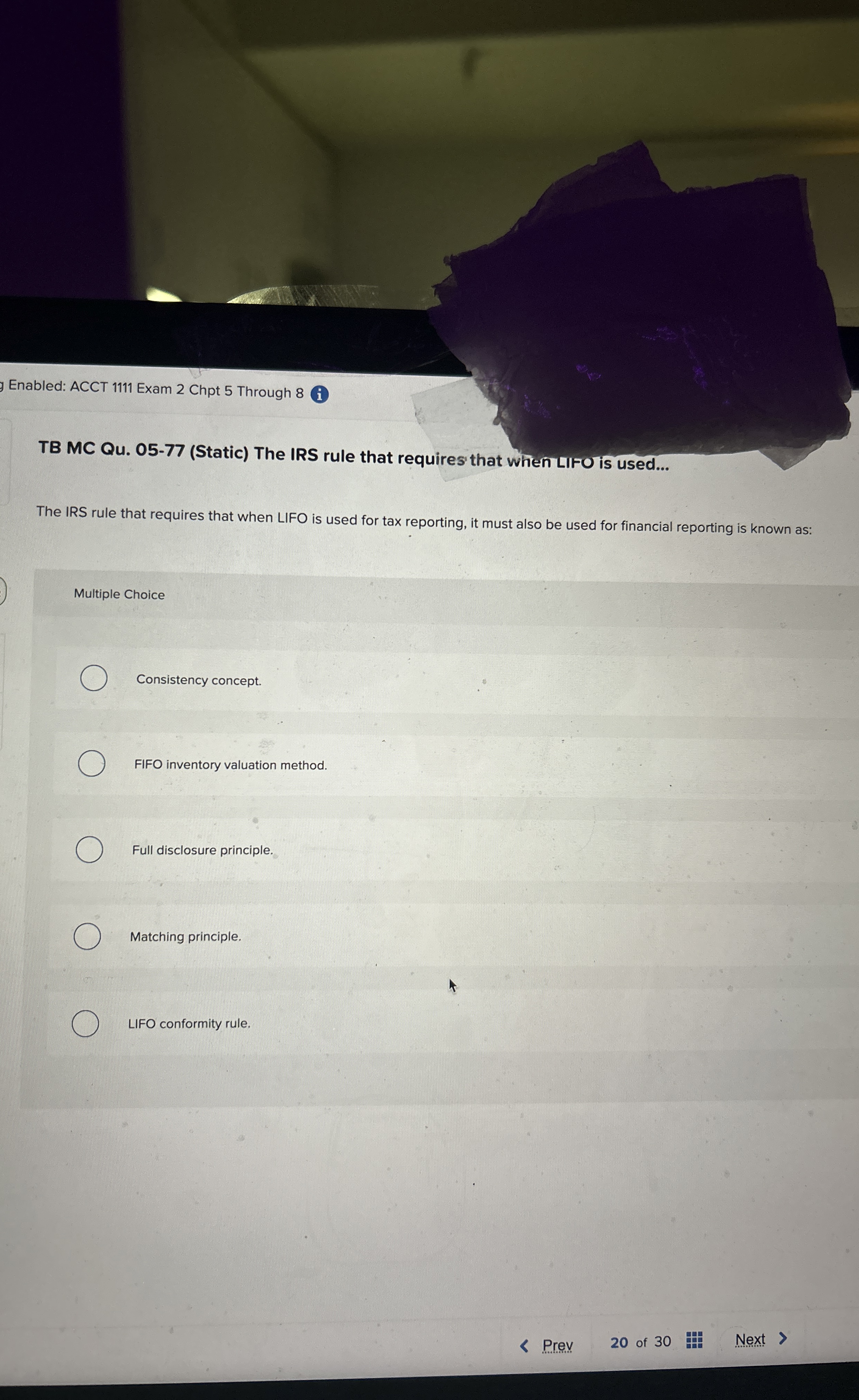 Enabled: ACCT 1 1 1 1 Exam 2 Chpt 5 Through 8 ( i