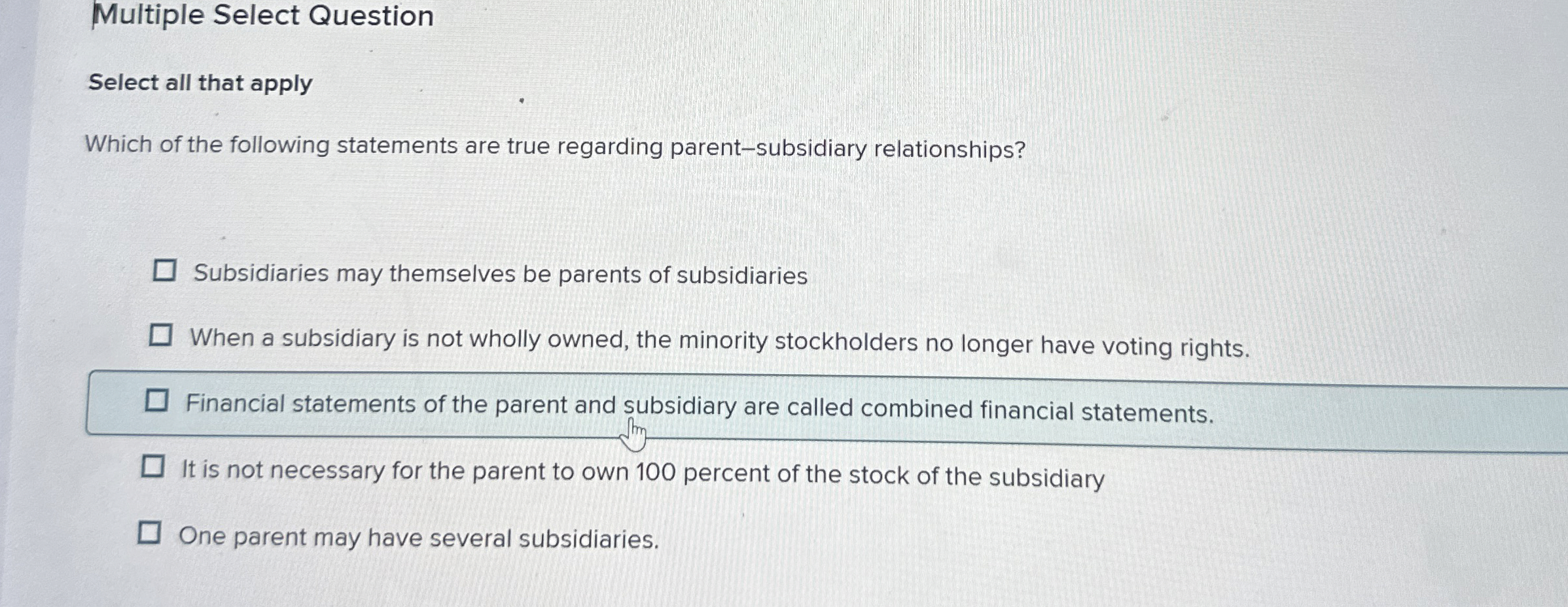 Multiple Select Question Select all that apply