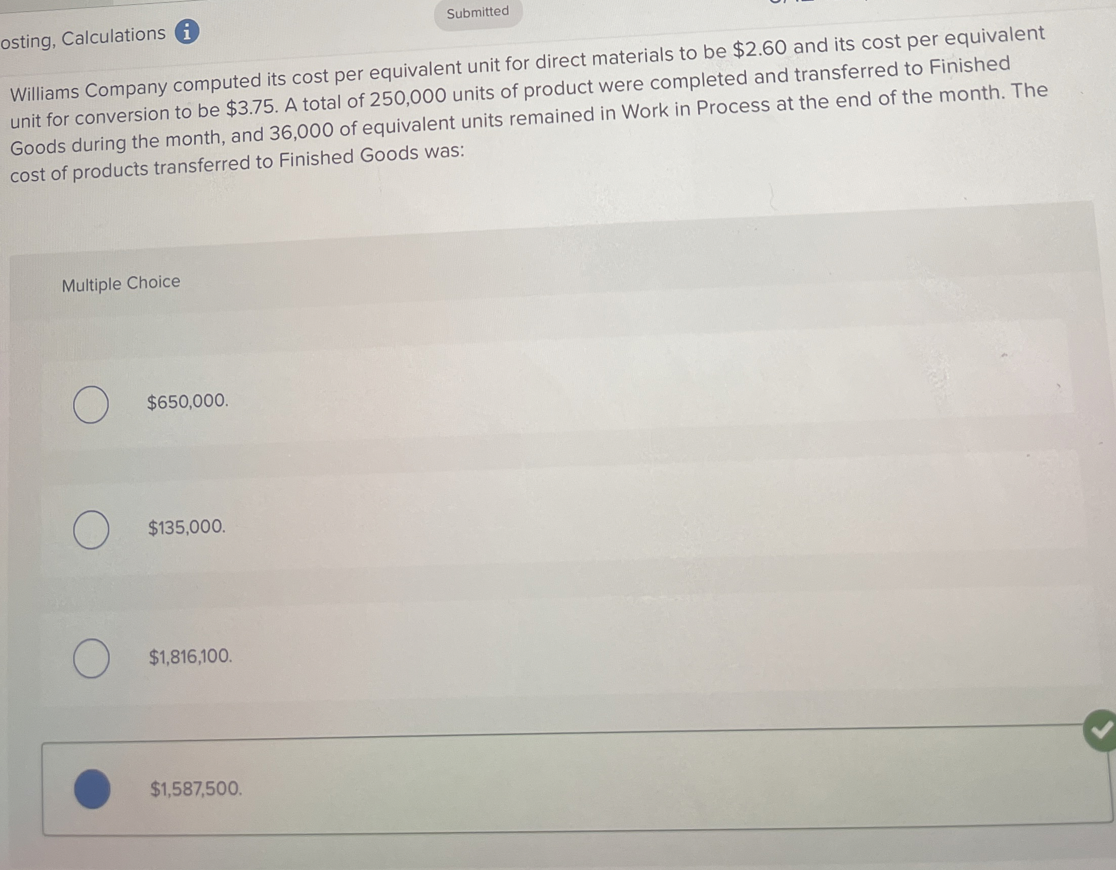 osting, Calculations ( i Williams Company