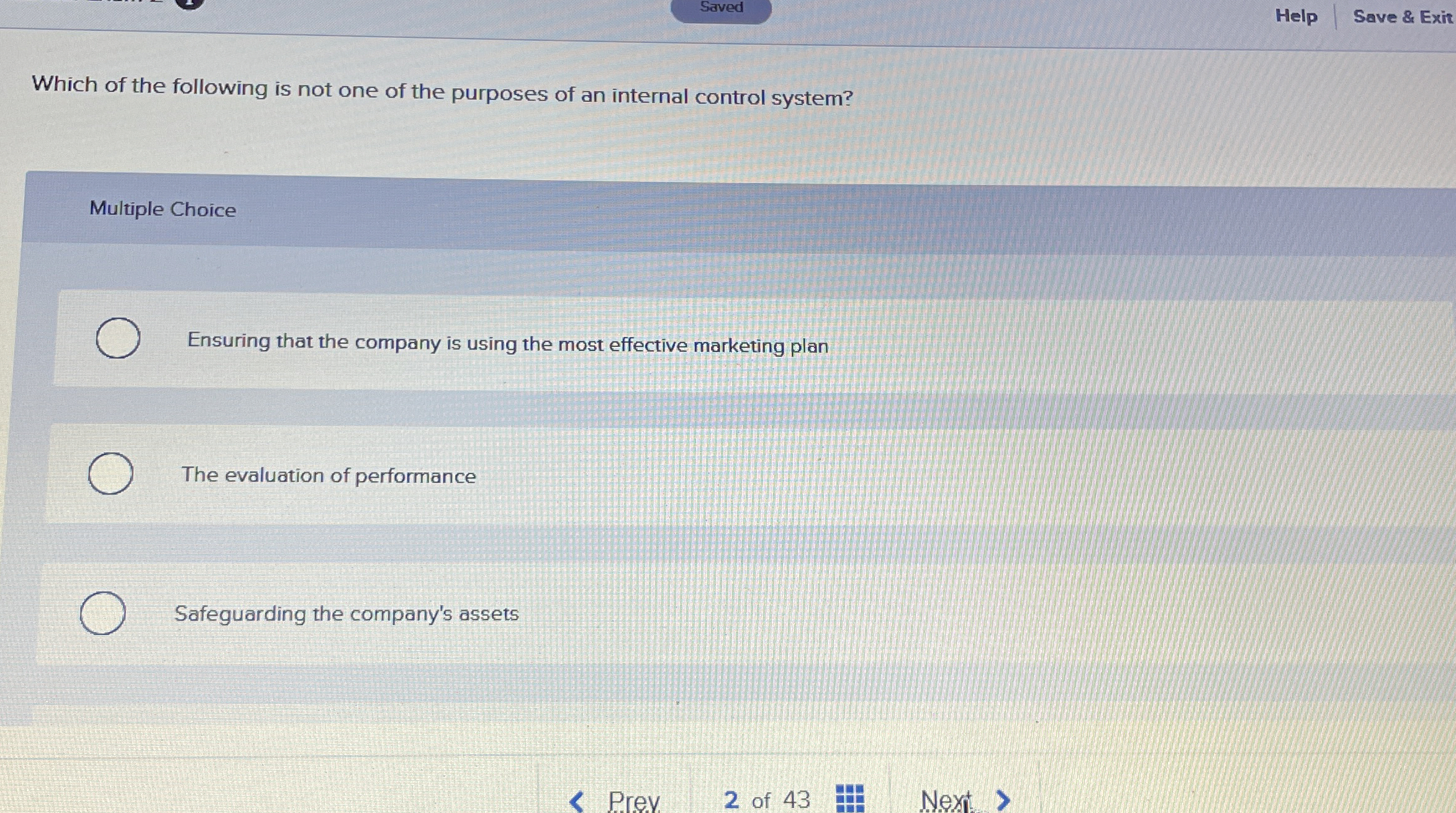 Saved Help Save & Exit Which of the following is