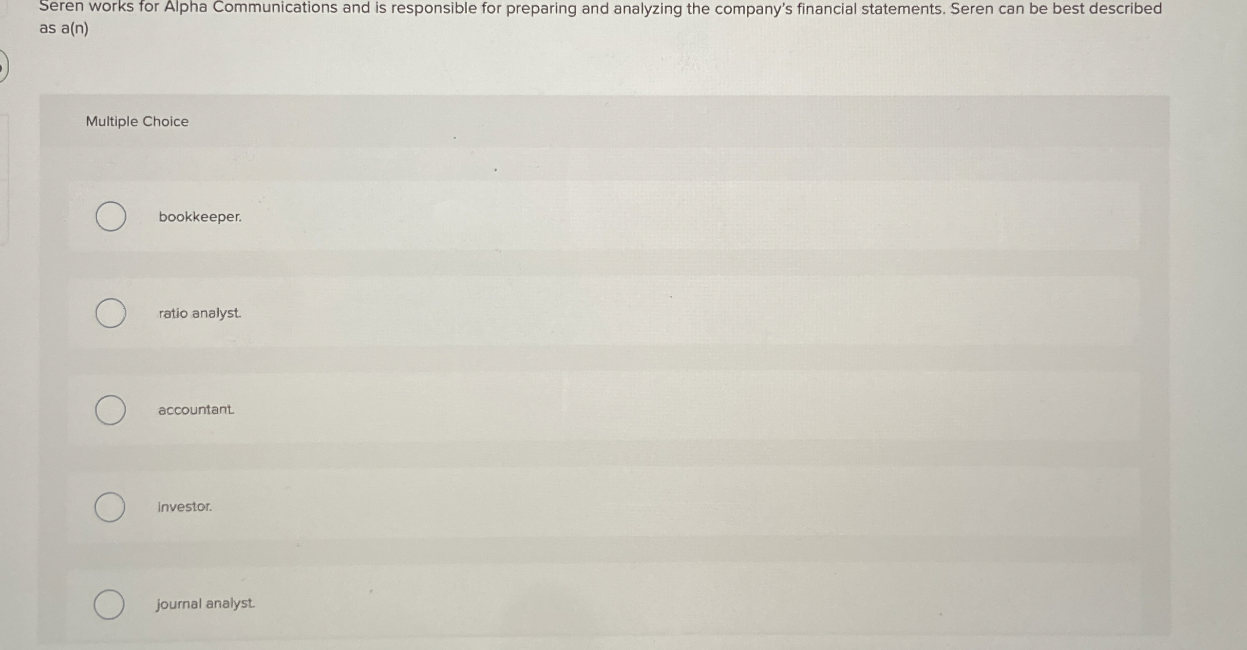 Seren works for Alpha Communications and is