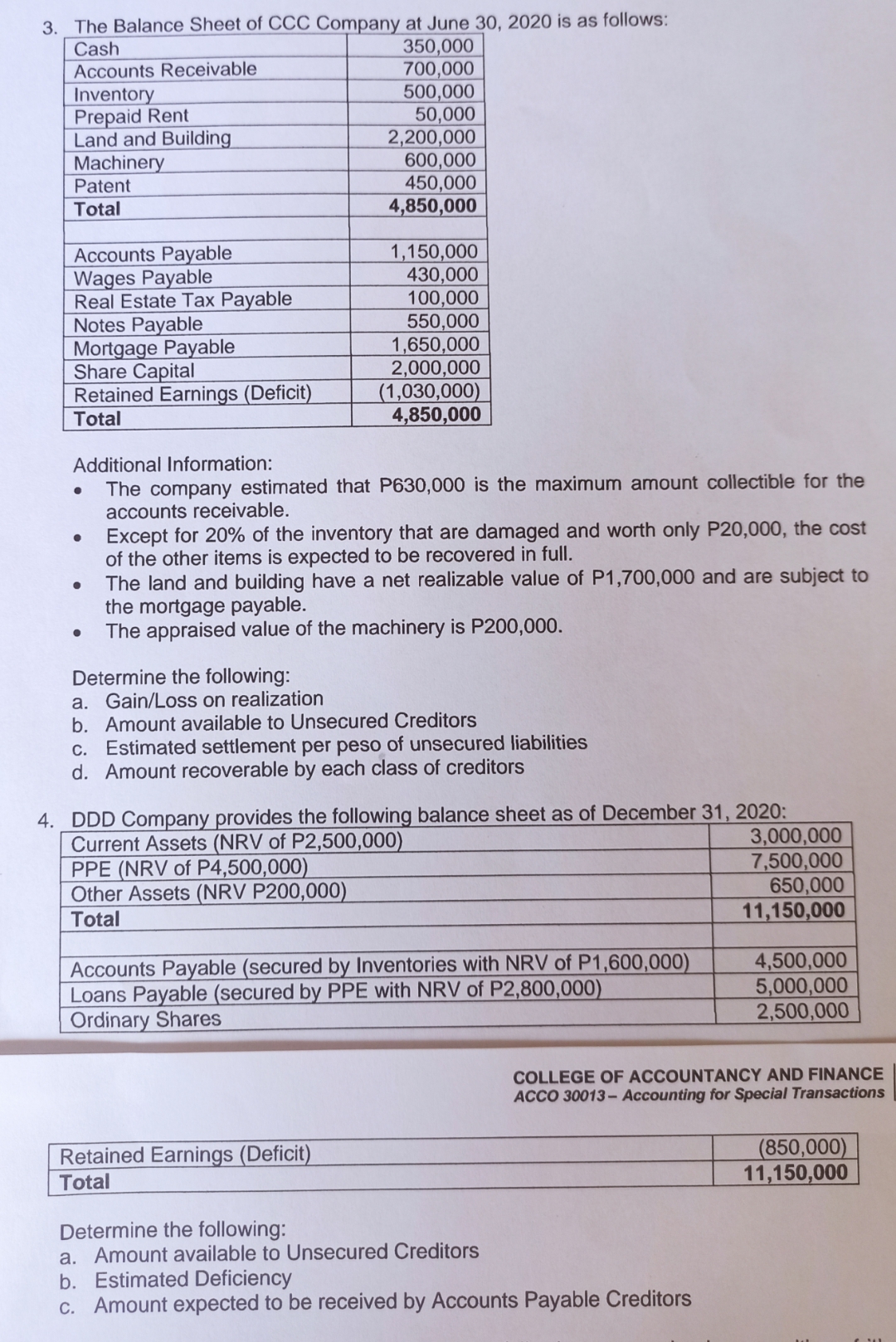 corporate Liquidation pls help me answer number 3