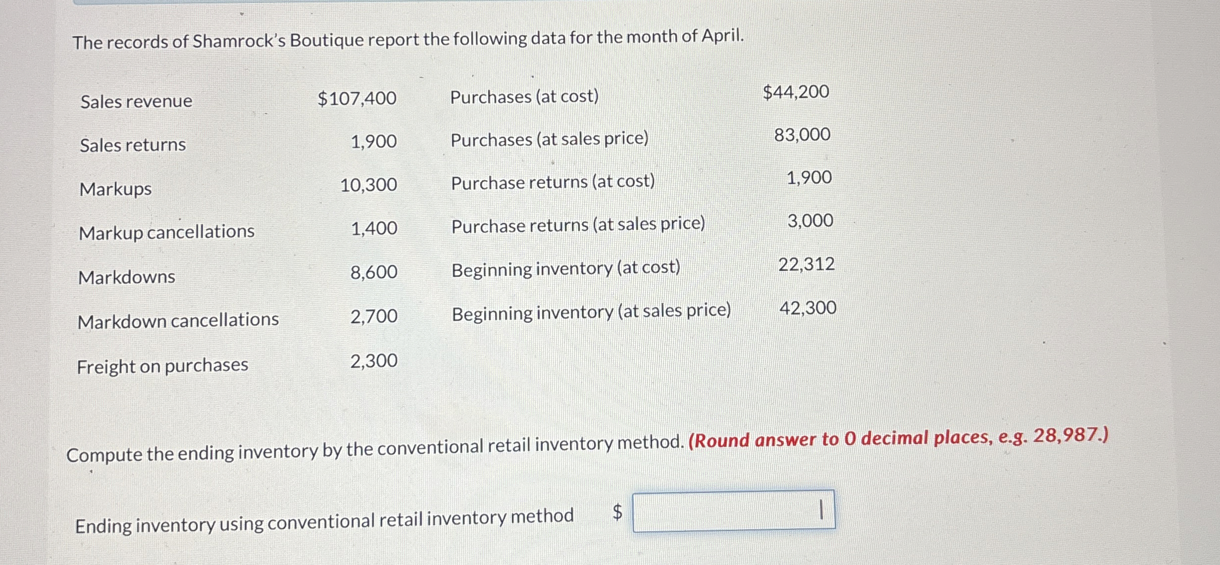 The records of Shamrock's Boutique report the