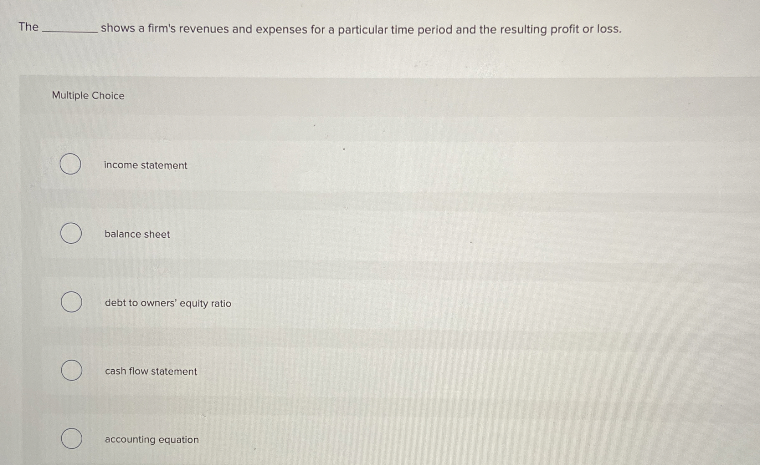 The shows a firm's revenues and expenses for a