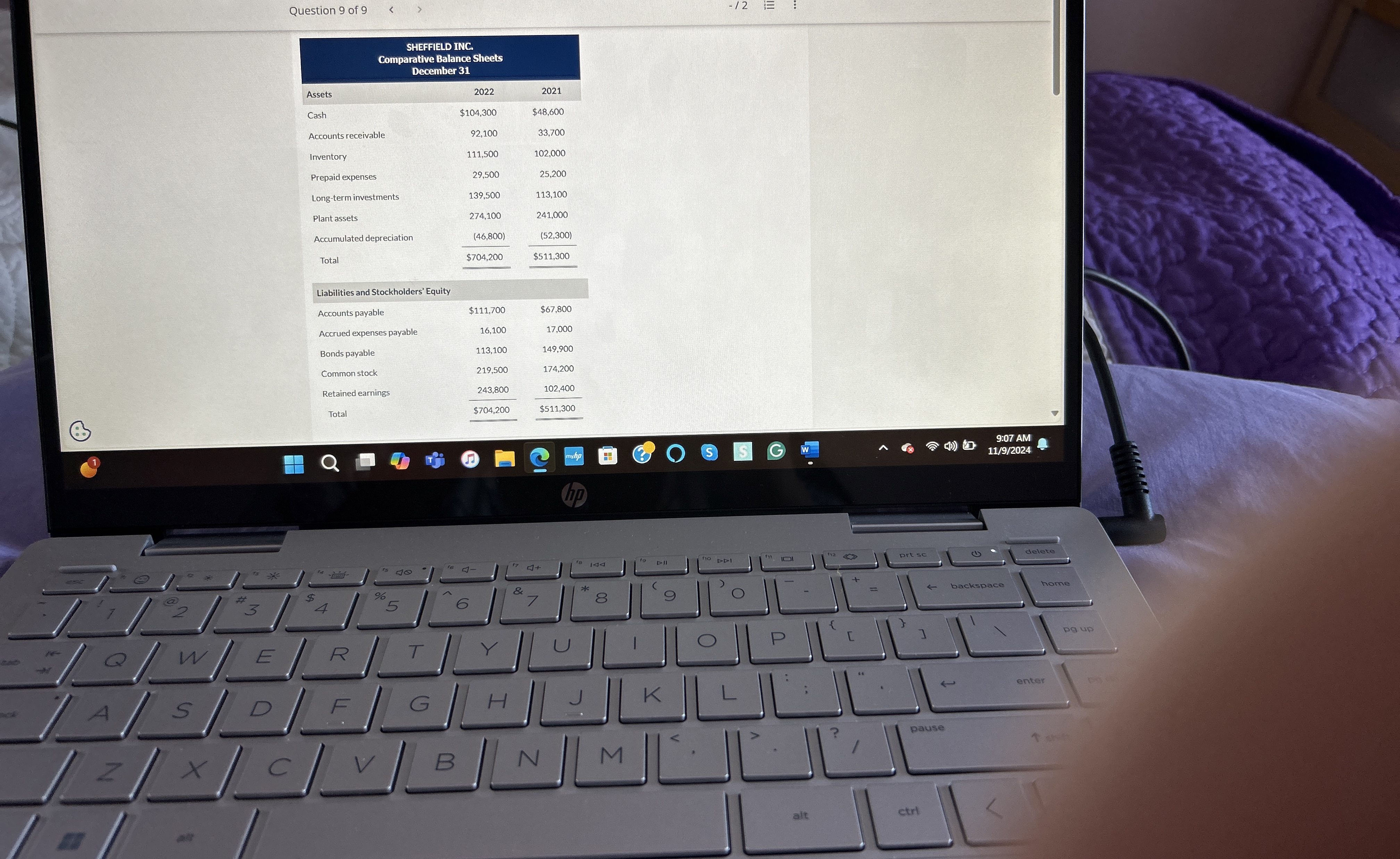 Question 9 of 9 \ table [ [ \ table [ [ SHEFFIELD