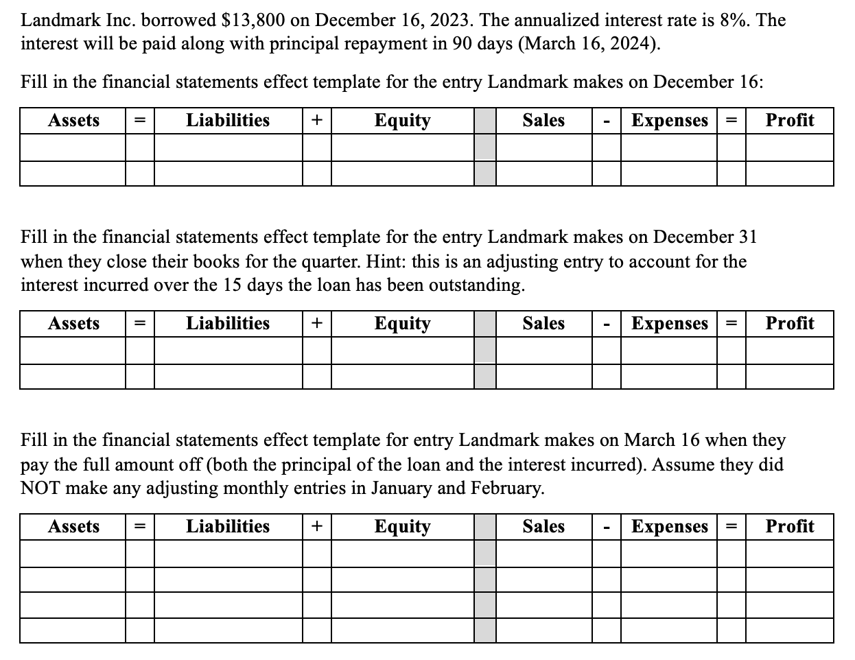 Show work using excel please! Landmark Inc.