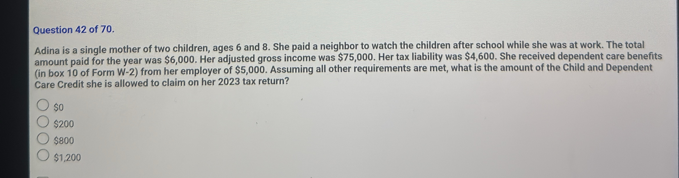 Question 4 2 of 7 0 . Adina is a single mother of