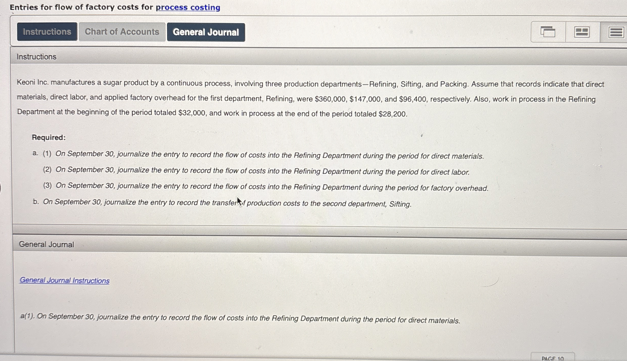 Entries for flow of factory costs for process