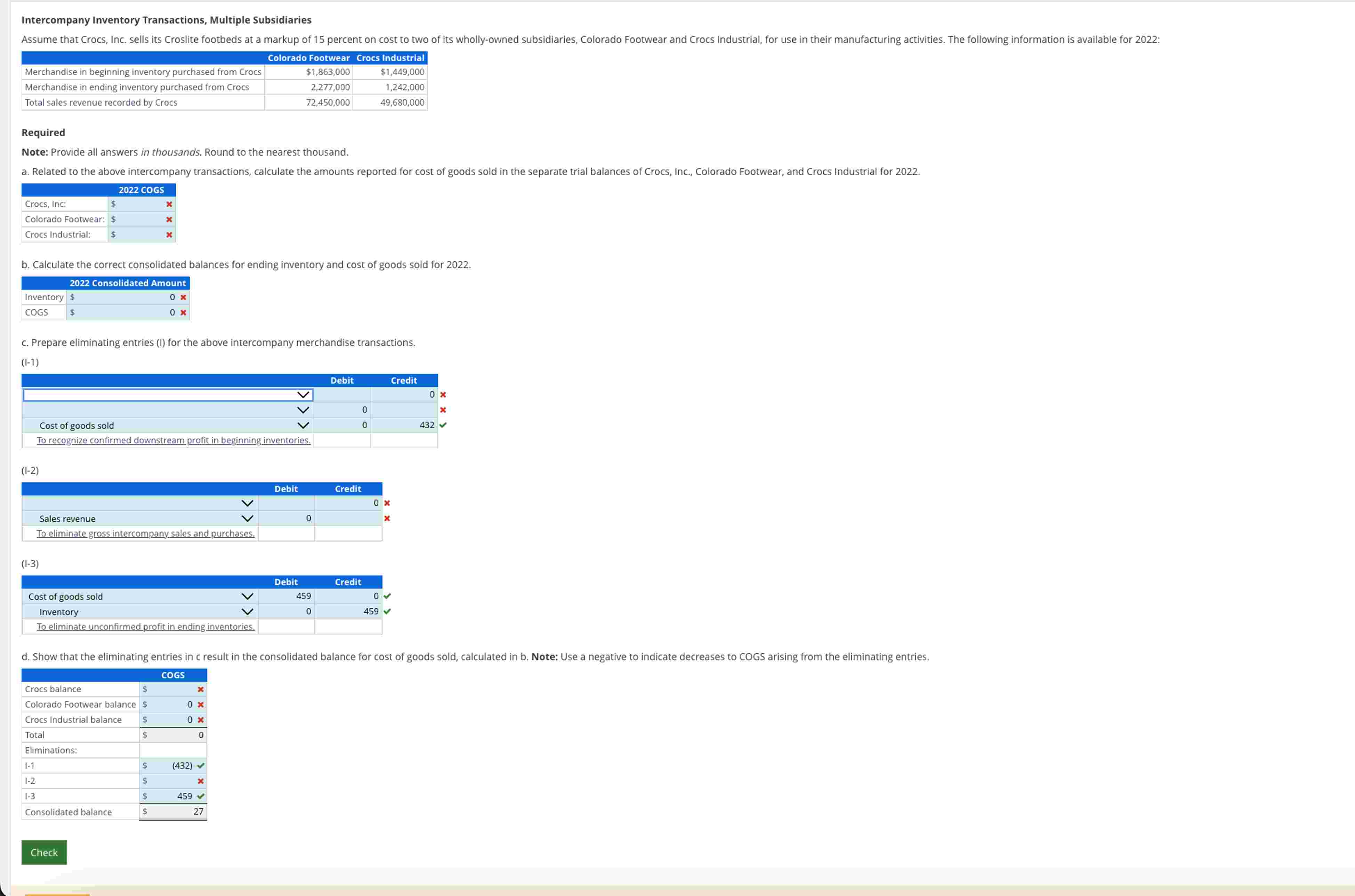 QUESTION 6 Intercompany Inventory Transactions,