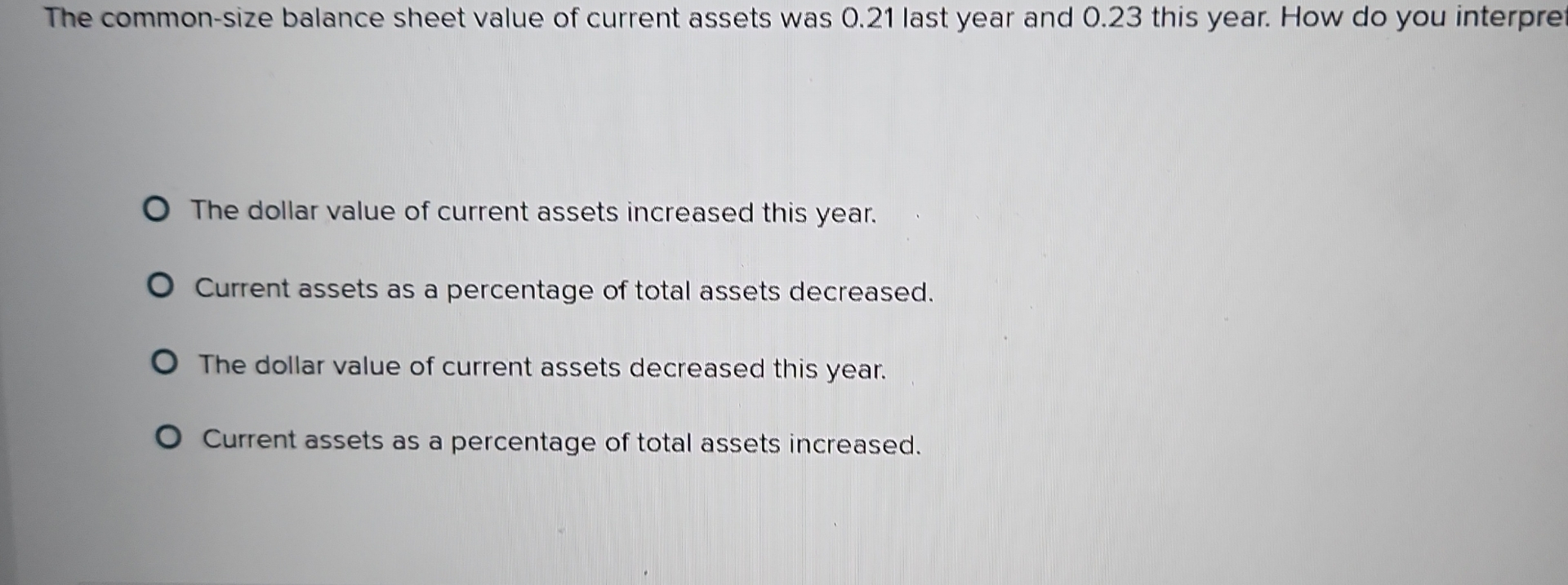 The common - size balance sheet value of current
