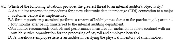 61. Which of the following situations provides