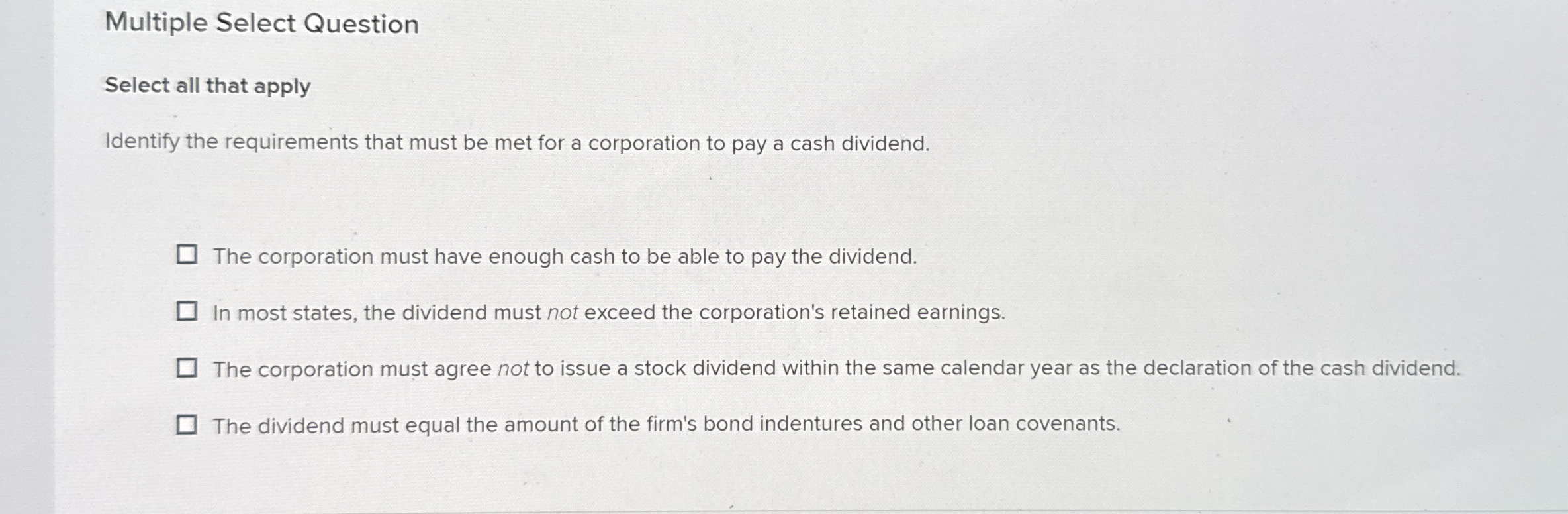 Multiple Select Question Select all that apply