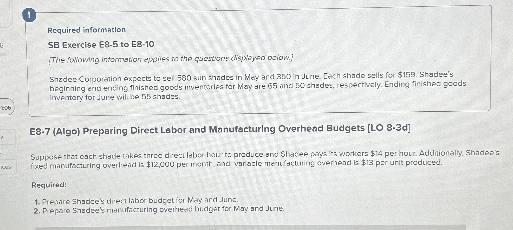 ! Required information SB Exercise E 8 - 5 to E 8