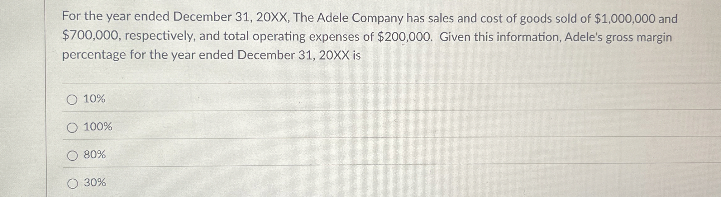 For the year ended December 3 1 , 2 0 XX , The