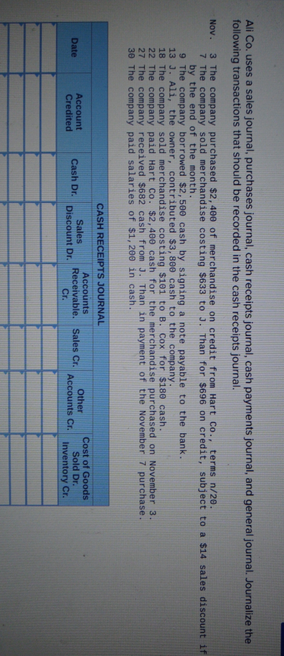 i need some help Ali Co. uses a sales journal,